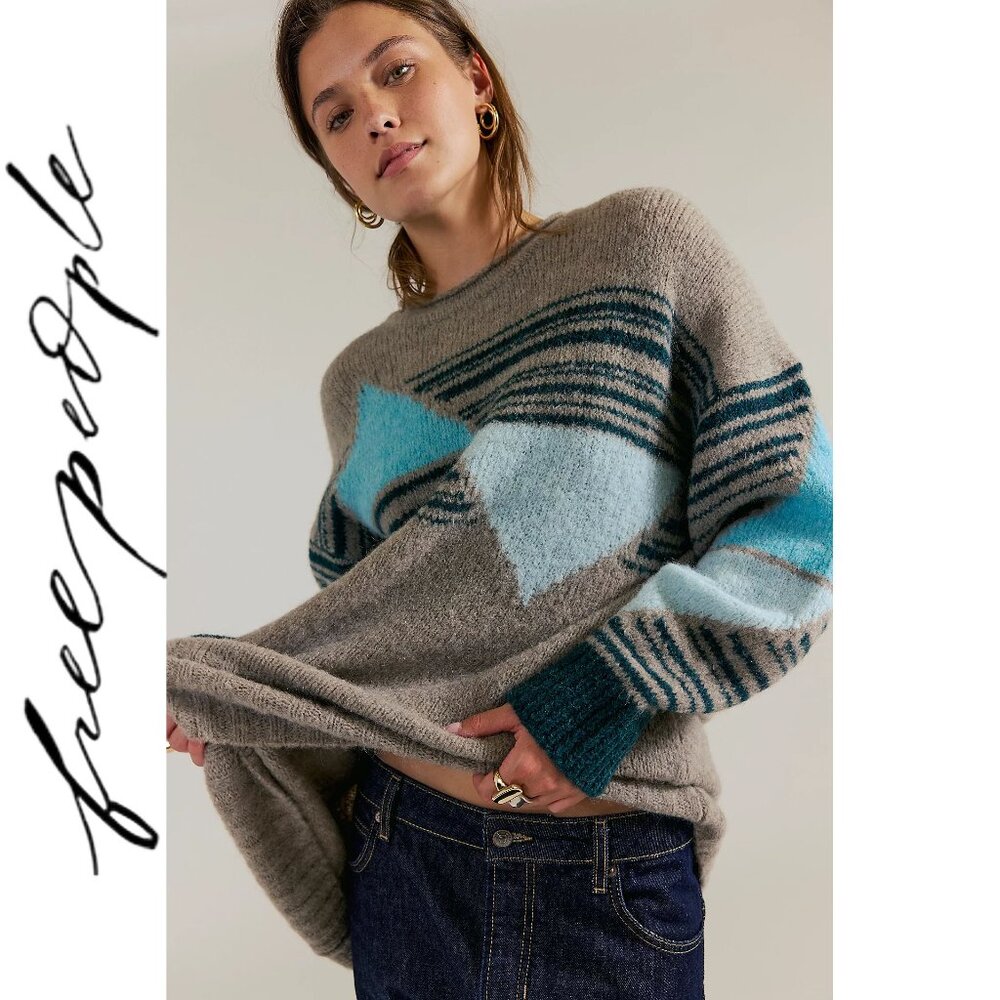 Free People | Hidden Trail Wool Alpaca Pullover in Grey Skies Combo | XS/S
